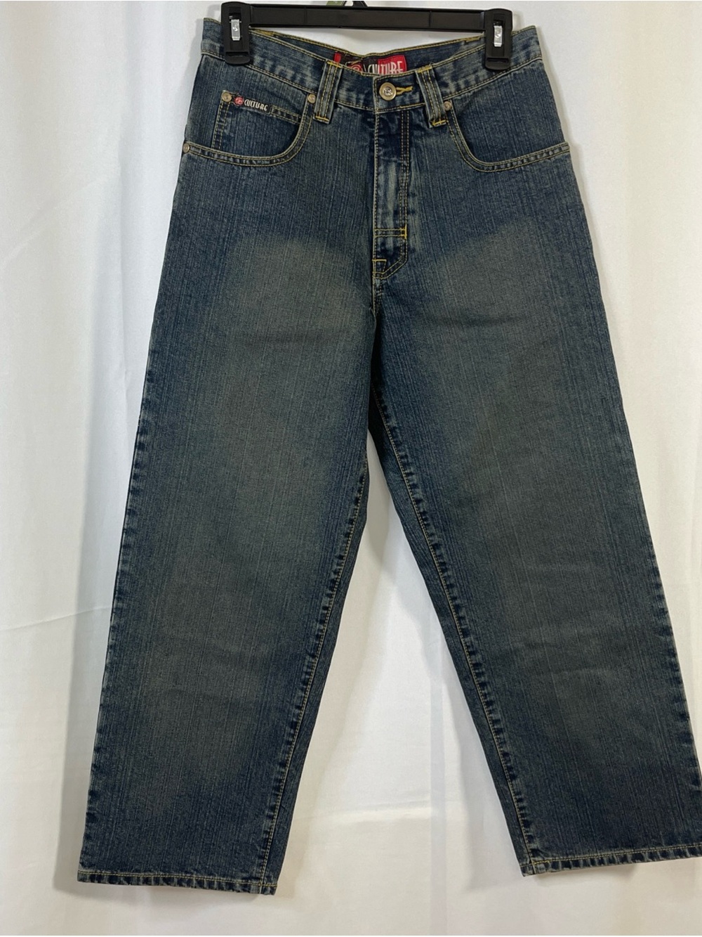 Y2K CULTURE WOMENS BAGGY BLUE DENIM JEANS 7 POCKETS W14 28x26 NWOT